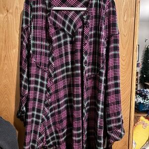Free People Pink and Black Plaid Pajama Top
